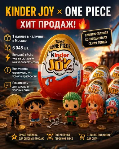 Фото объявления: 🍫 КINDER JOY ONE PIECE ЛИМИТИРОВАННАЯ СЕРИЯ — ХИТ ПРОДАЖ! ПО ВЫГОДНОЙ ЦЕНЕ!🔥, Москва